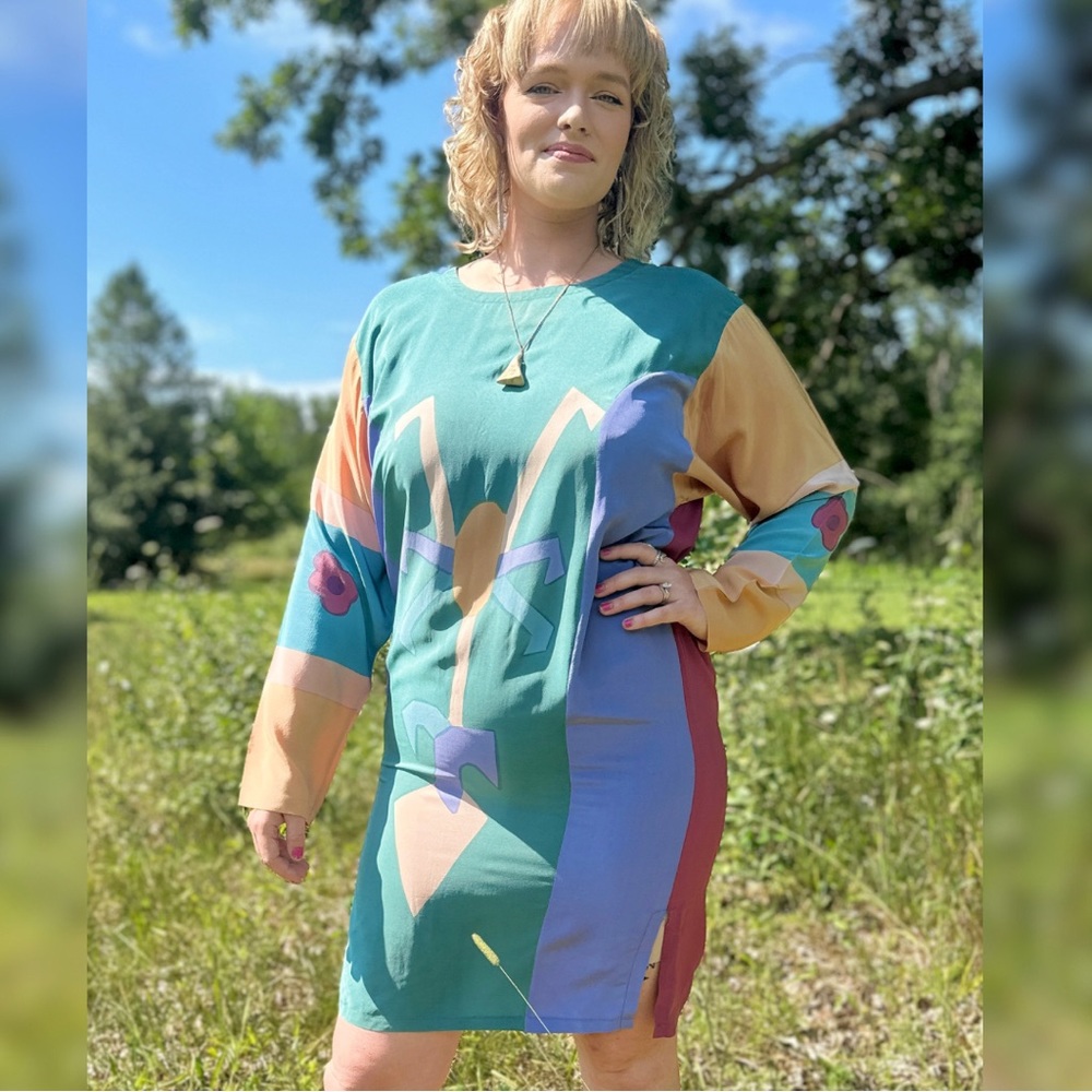 1980s Hand-painted Silk Dress